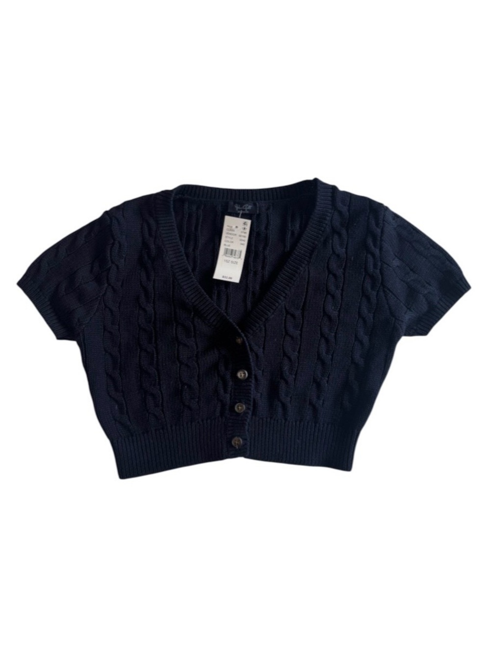 Brandy Melville Cable Knit V-Neck Cropped Cardigan Sweater - Navy